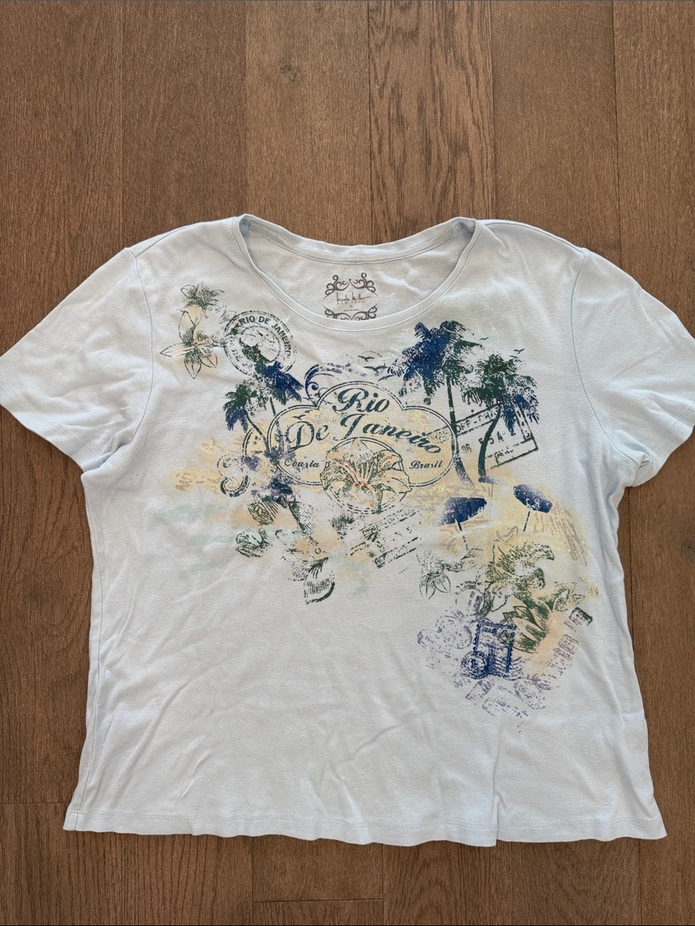 Nicole Miller Tropical Light Blue Sparkle Short Sleeve Women’s XL Shirt Top